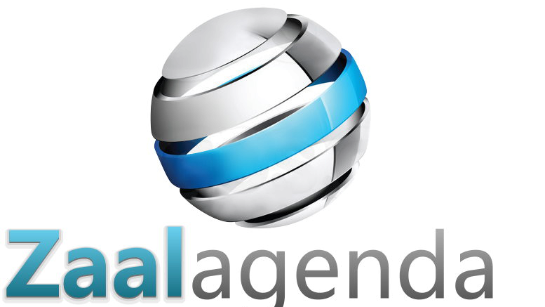 Logo van Zaalagenda met een stijlvolle globe en blauwe accenten.